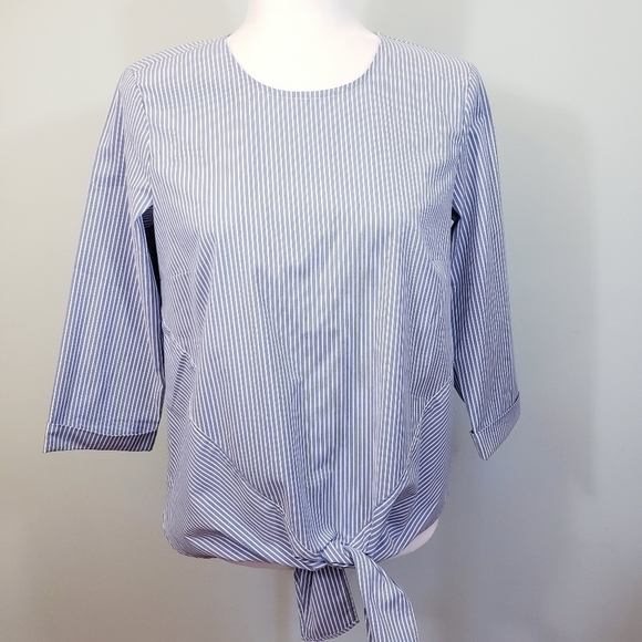 NWT J. Jill Tie Front Knot Blouse Top Blue & White Stripes Shirt - Picture 1 of 8